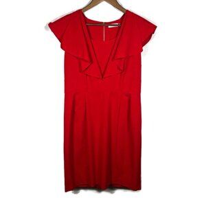 Calvin Klein Womens Dress Flutter Sleeve Sheath Knee Length Office Red Size‎ 14